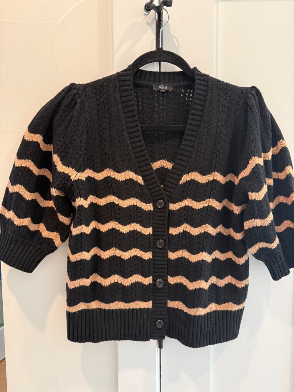 NWOT Rails Isla Cardigan Black Camel Stripe Size M - Picture 2 of 4